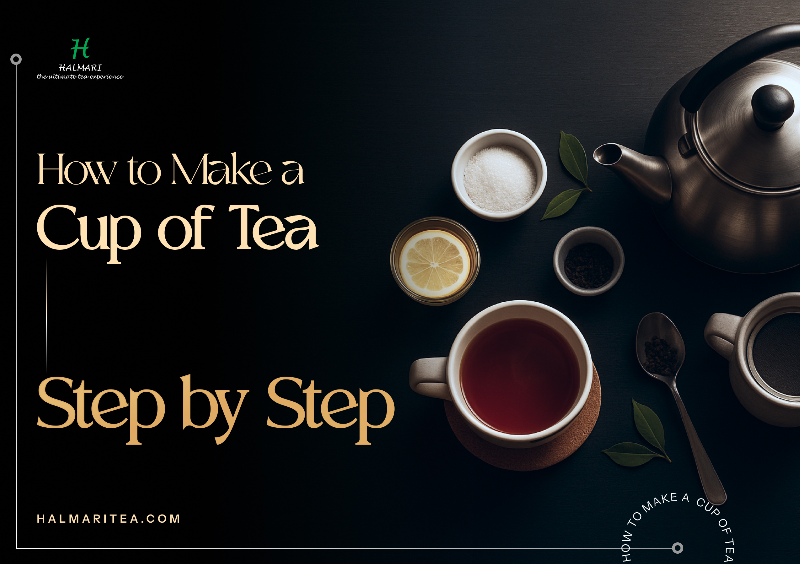 Cup of freshly brewed Assam tea beside a teapot.